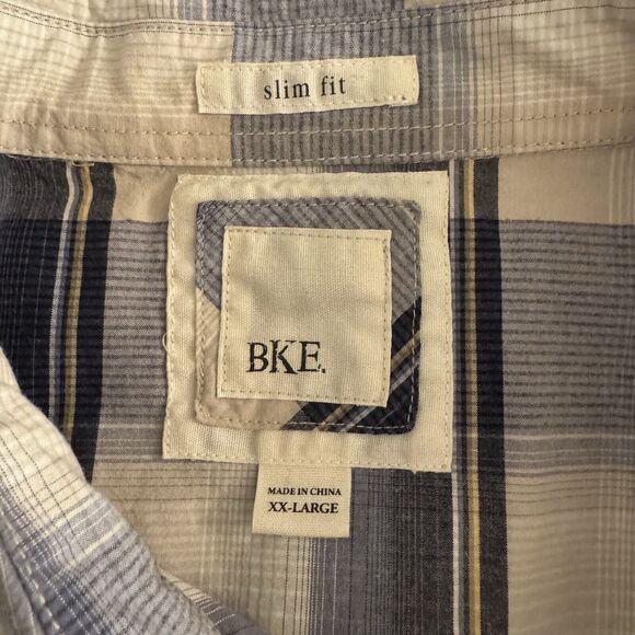 BKE Buckle Shirt Mens 2XL Blue Cream Plaid Button Up Long Sleeve Slim Fit - Picture 8 of 9